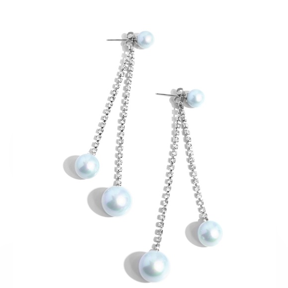 Blue Pearl and Rhinestone Earring Jackets - Picture 2 of 2